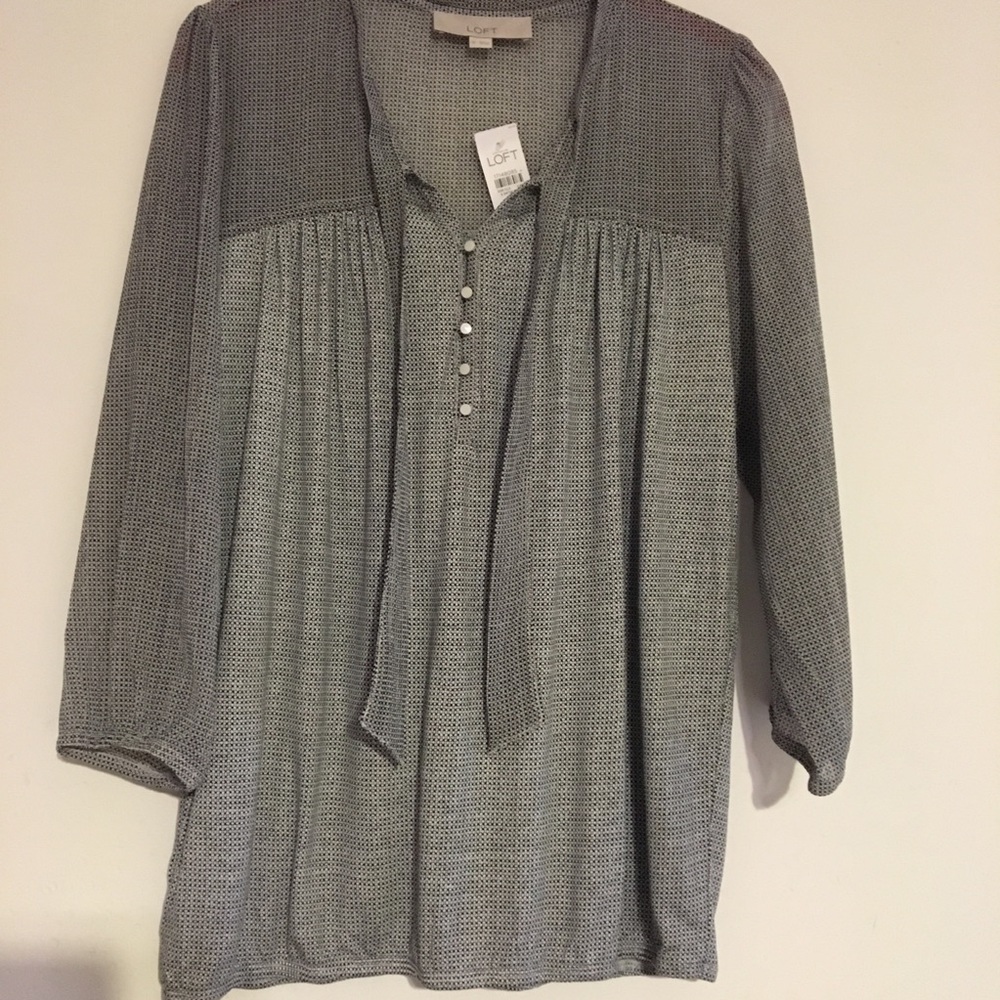 Ann Taylor LOFT Blouse Tie Neck 3/4 Sleeve M